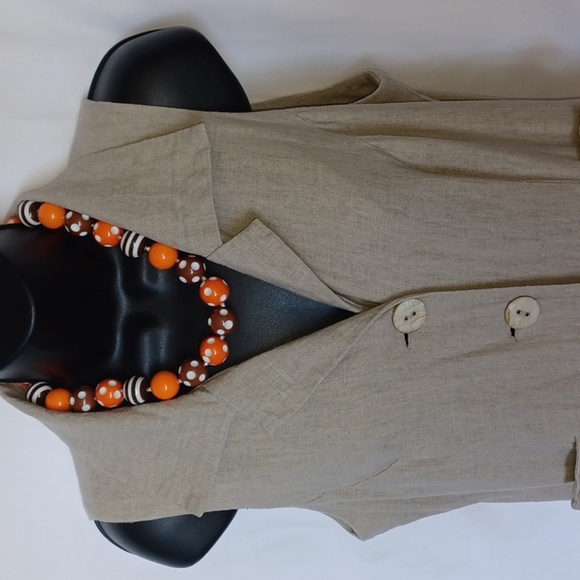 Virgo II Vintage Tan/Khaki Linen blend Sleeveless Shirt Dress, Maxi, sz 12 - Picture 2 of 5